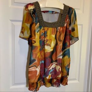 Maurices Short Sleeve Orange Pattern Top Size 1X